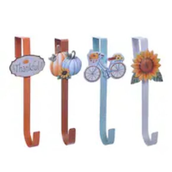 Bundle of 4 Fall Harvest Icon Shaped Metal Wreath Hangers 12.6 in. New - Picture 1 of 6